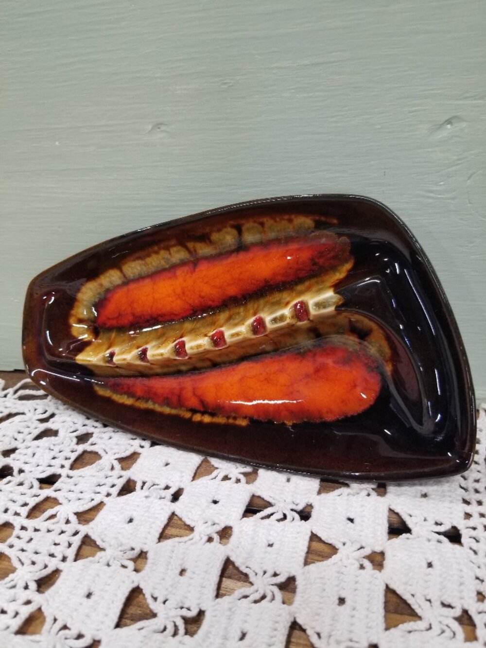 Vintage MCM Ceramic Ashtray Brown Orange Abstract Retro